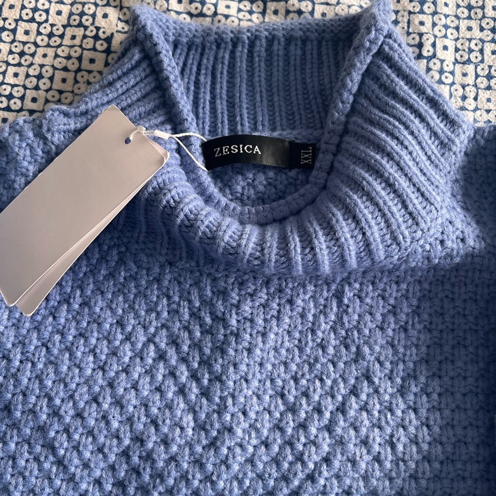 Blue mock turtleneck sweater